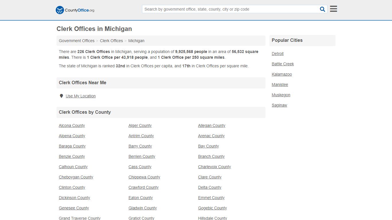 Clerk Offices - Michigan (County & Court Records)